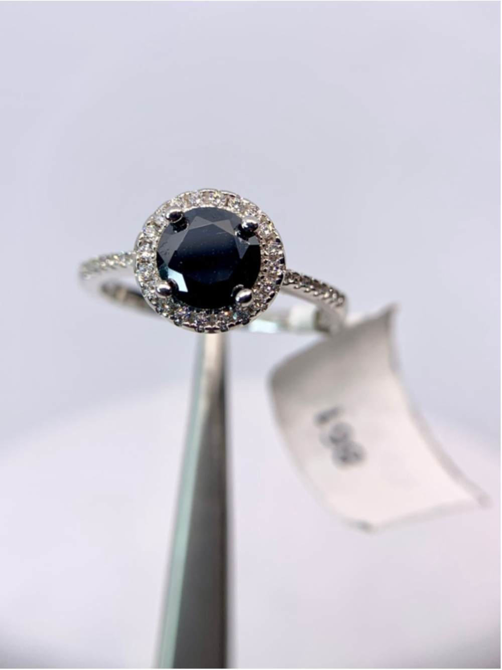 Black Moissanite Halo Ring Round Cut 925 Silver GRA 1 Ct